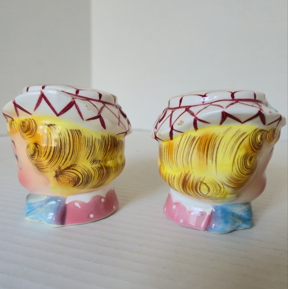 Vintage Lefton Miss Dainty 7028 Japan Boy Girl Head Salt Pepper Shakers Kitsch - Picture 3 of 6